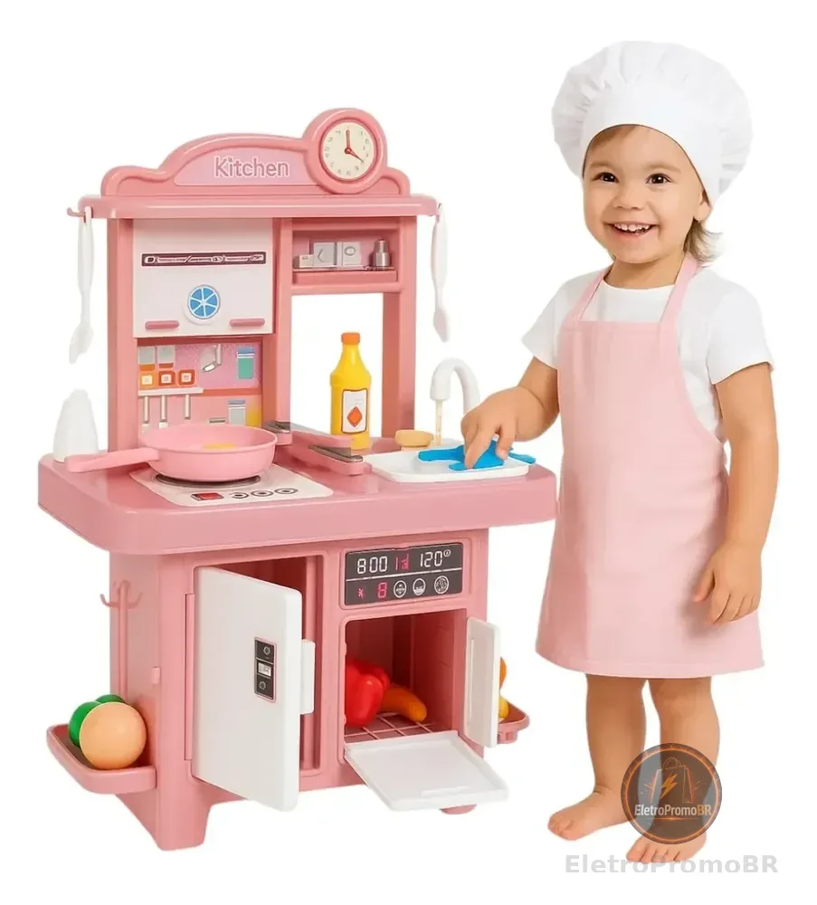 Cozinha Infantil Completa Com Luz Som E Musica Sai Água Rosa