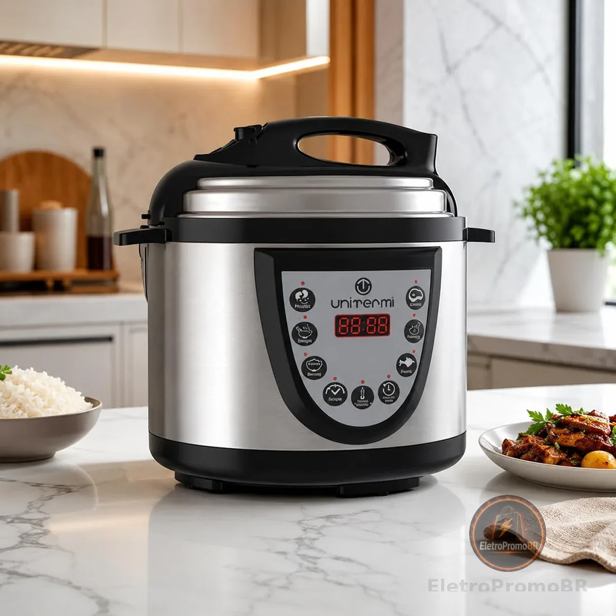 Panela de Pressão Elétrica 4L Digital Inox Multifuncional com Timer Programável e Sistema de Segurança Inteligente (110, Volts)