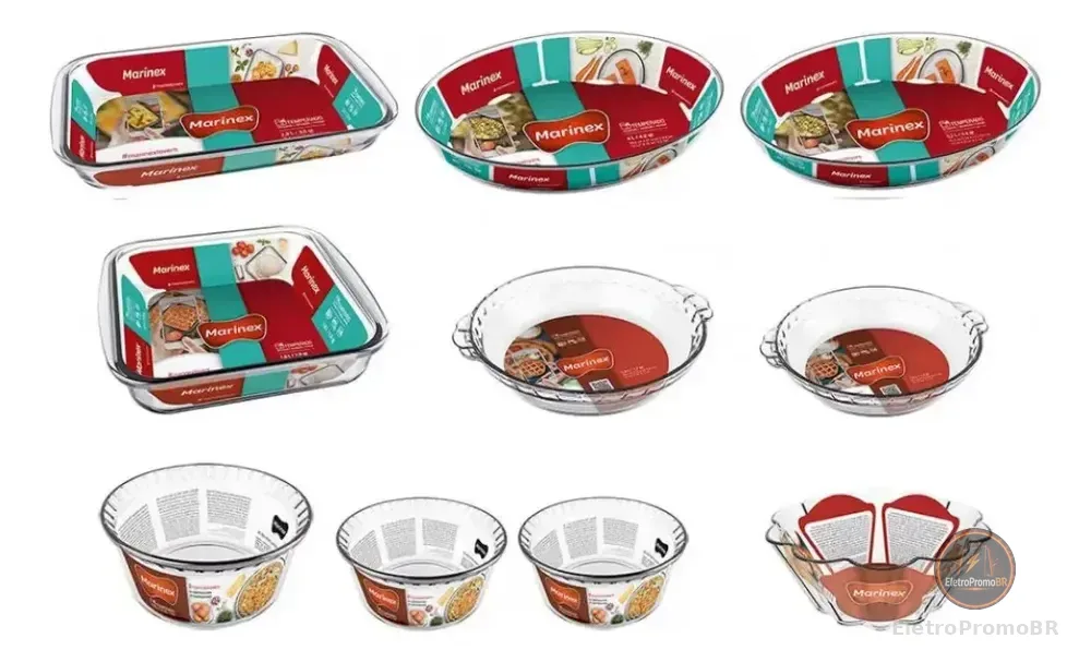 Conjunto De Travessas Refratárias Em Vidro 10 Peças Marinex Transparente