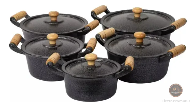 Jogo De Panela Alumínio Fundido Batido Grosso Preto 5 Peças