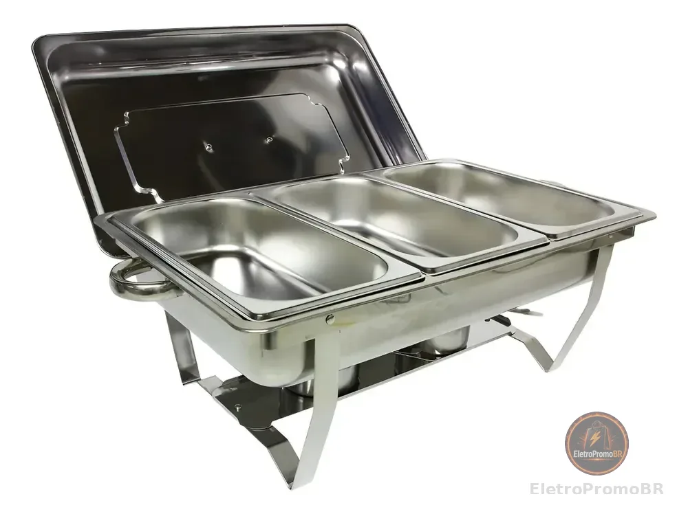 JMA Inox KL065-03-1 Rechaud 9 Litros 1/3 Panelas Banho Maria 3 Cubas Buffet