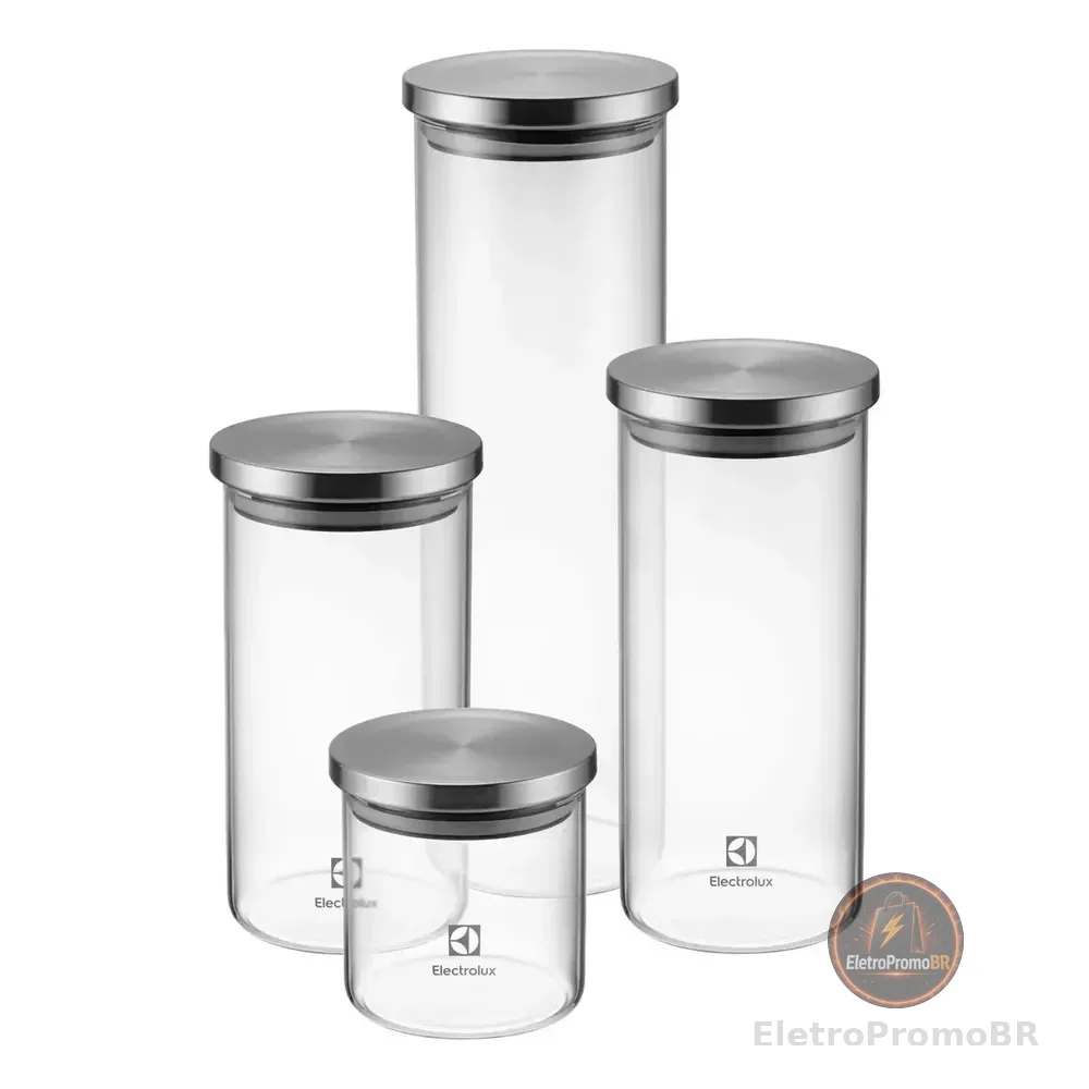 Electrolux Kit Potes Herméticos De Vidro Com Tampa Inox 4 Unidades Transparente