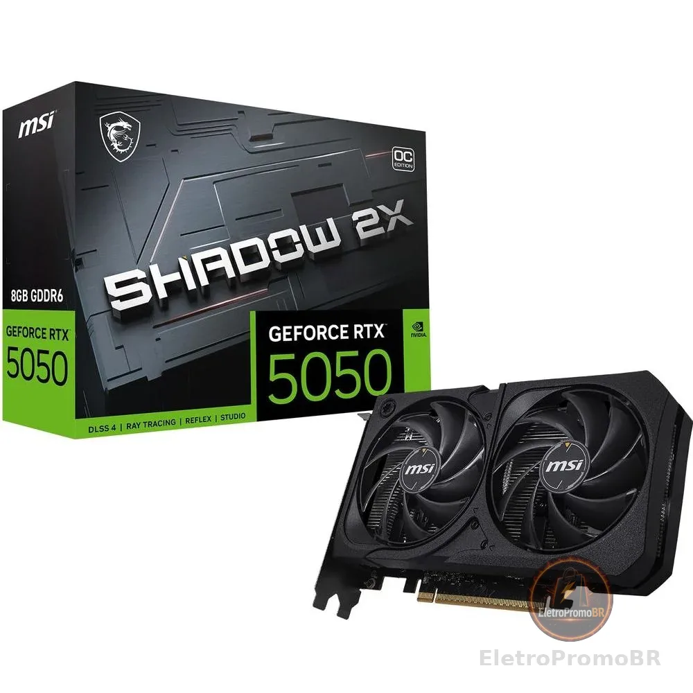 Placa de Vídeo NVIDIA GeForce MSI RTX5050 8GB Shadow 2X OC GDRR6 128 Bits - 912-V538