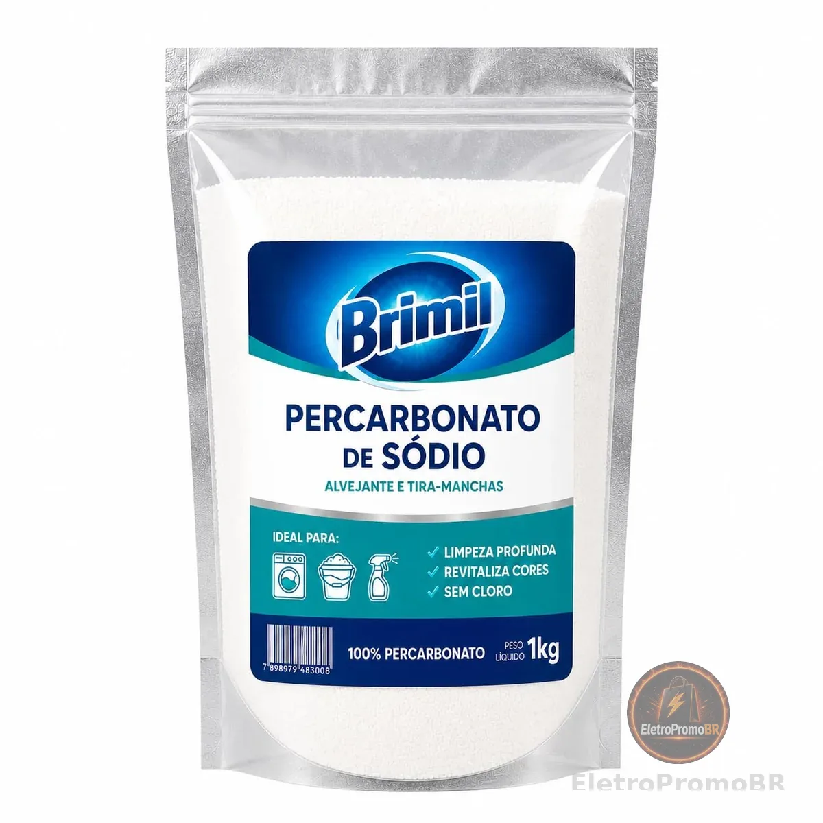 Percarbonato de Sódio 1kg 100% Puro Tira Manchas em Pó Alvejante Biodegradável para Roupas Brancas Coloridas e Limpeza Doméstica