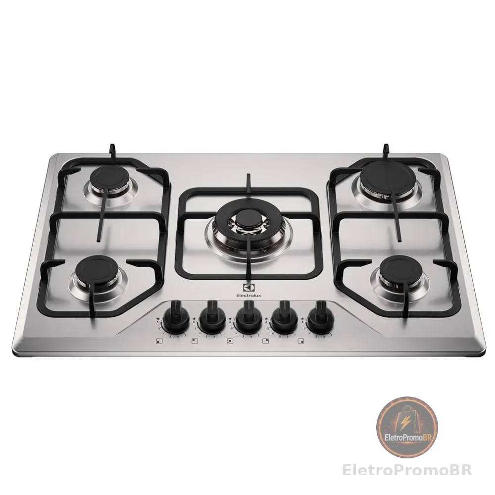 Cooktop 5 Bocas a Gás Electrolux Inox Experience Multi Chama e Grade Ferro Fundido (KE5XC)