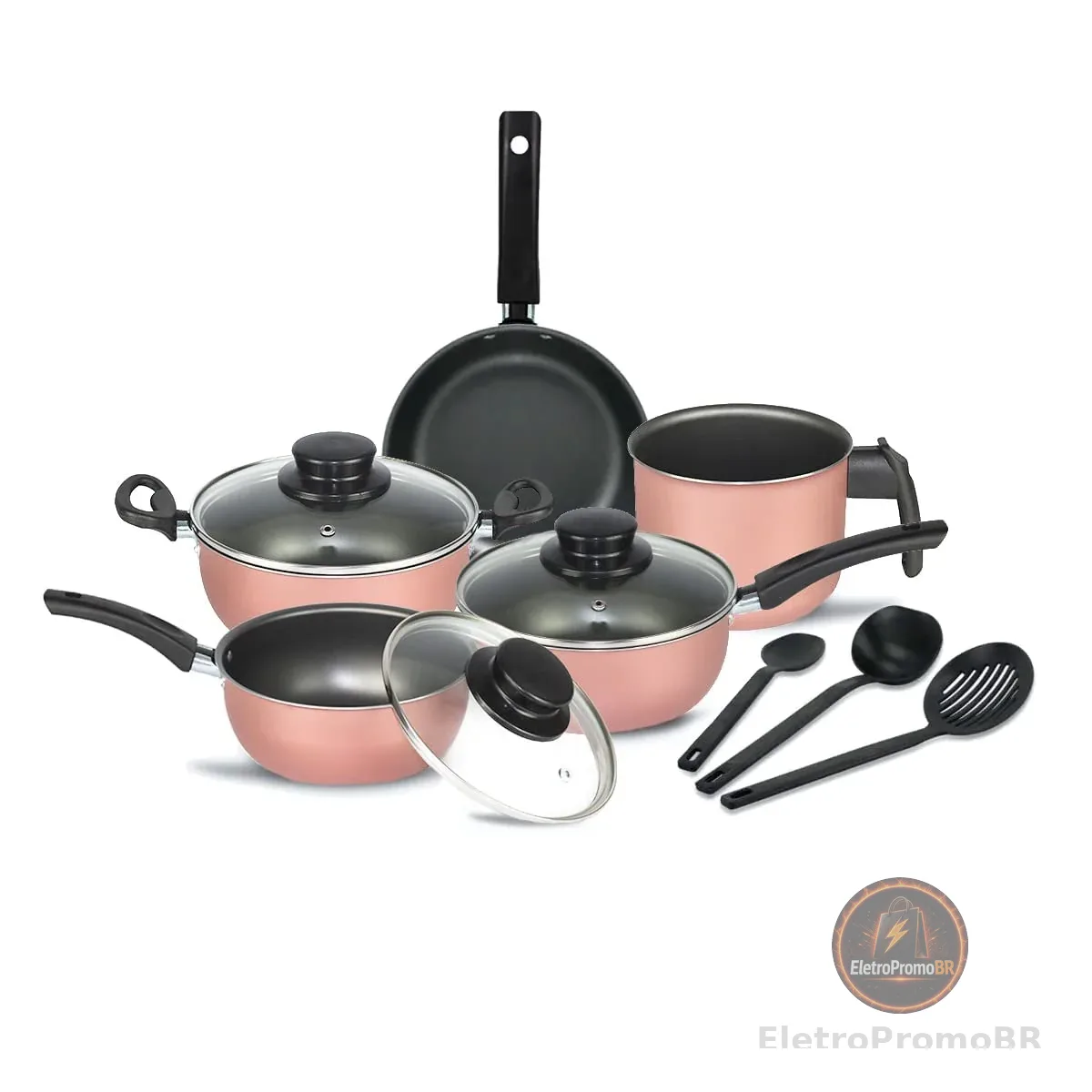 Jogo de Panelas Elegan com Tampa Vidro 8 Peças- Rosa
