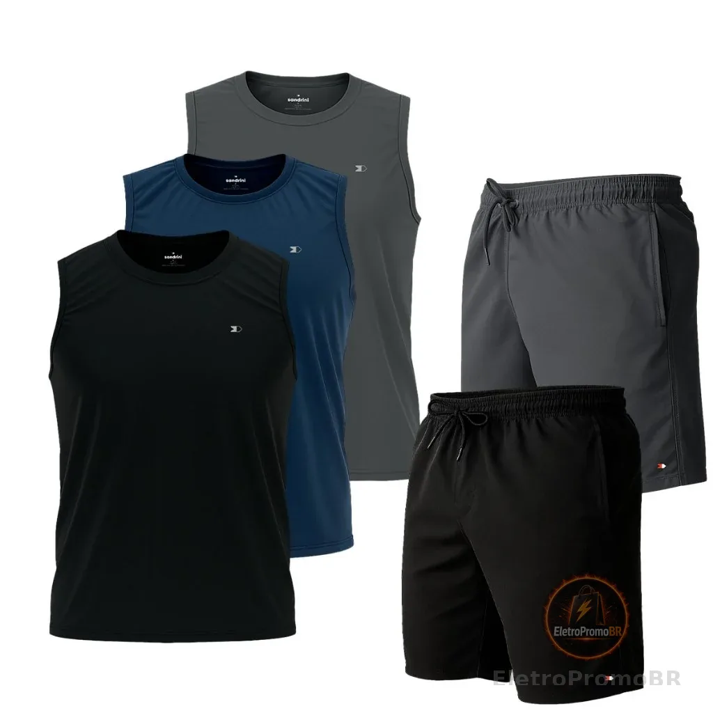 Kit 3 Camisas Regata Dry-fit Sandrini +2 Short Tactel