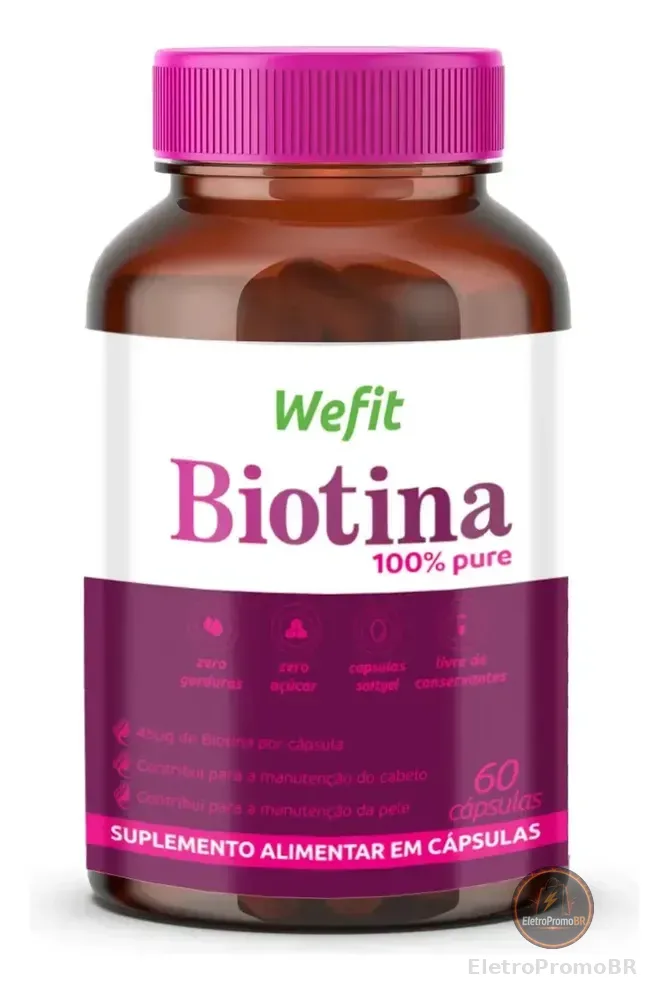 Biotina WeFit 100% Pura 45mcg 60 Cápsulas Nutricional Sem Sabor Sem Glúten