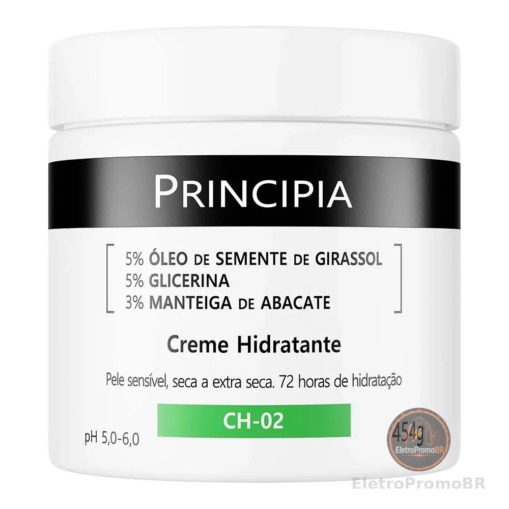 Creme Hidratante 5% Óleo de Semente de Girassol + 5% Glicerina + 3% Manteiga de Abacate Principia CH-02 com 454g