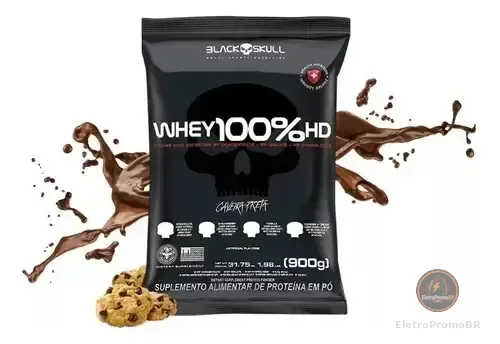 Suplemente Em Pó Whey 100% Hd Refil 900g Black Skull Sabor Cookies