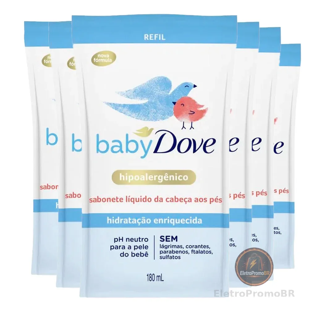 Kit Sabonete Líquido Baby Dove Hidratação Enriquecida Refil 180ml - 6 Unidades