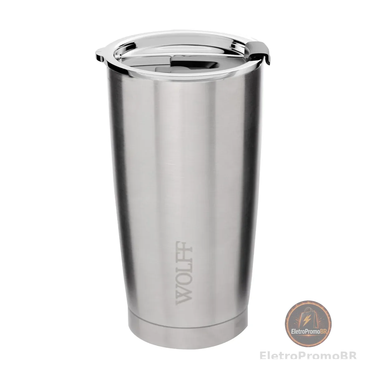 WOLFF - Copo Térmico de Aço Inox Parede Dupla Com Tampa 600ml Prata - Para Viagem - Mantém a Bebida na Temperatura Ideal
