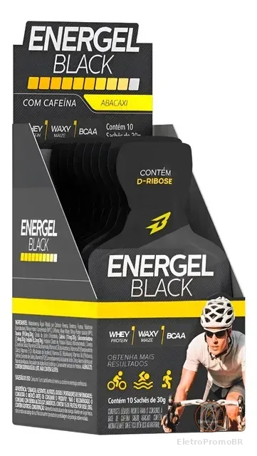 Carbo Gel Energel Black Com Cafeína Cx 10 Sachês Bodyaction