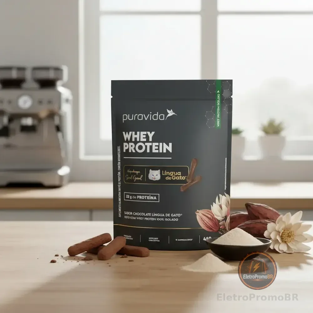 Whey Protein Língua De Gato Adoçado C/ Stevia 450g Puravida2 Chocolate