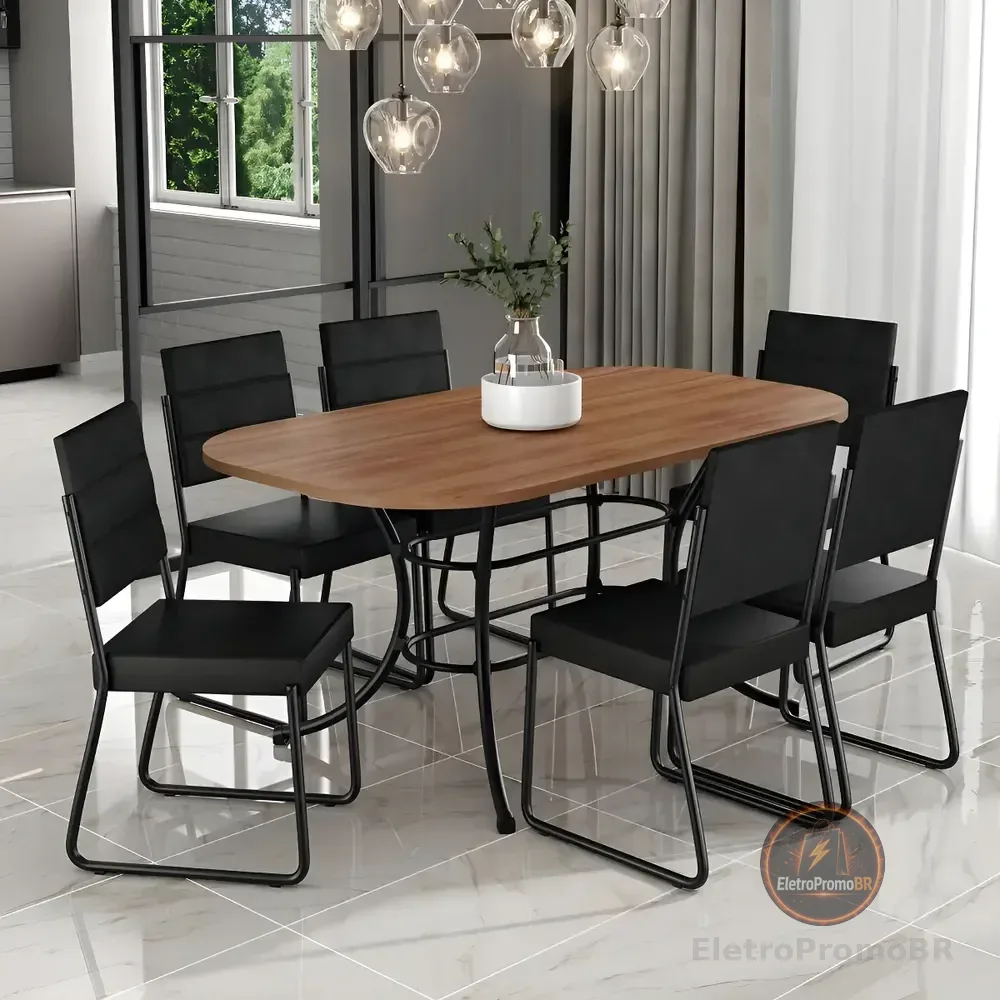 Conjunto Sala De Jantar Carraro Com Mesa E 6 Cadeiras Preto Fenix Carraro