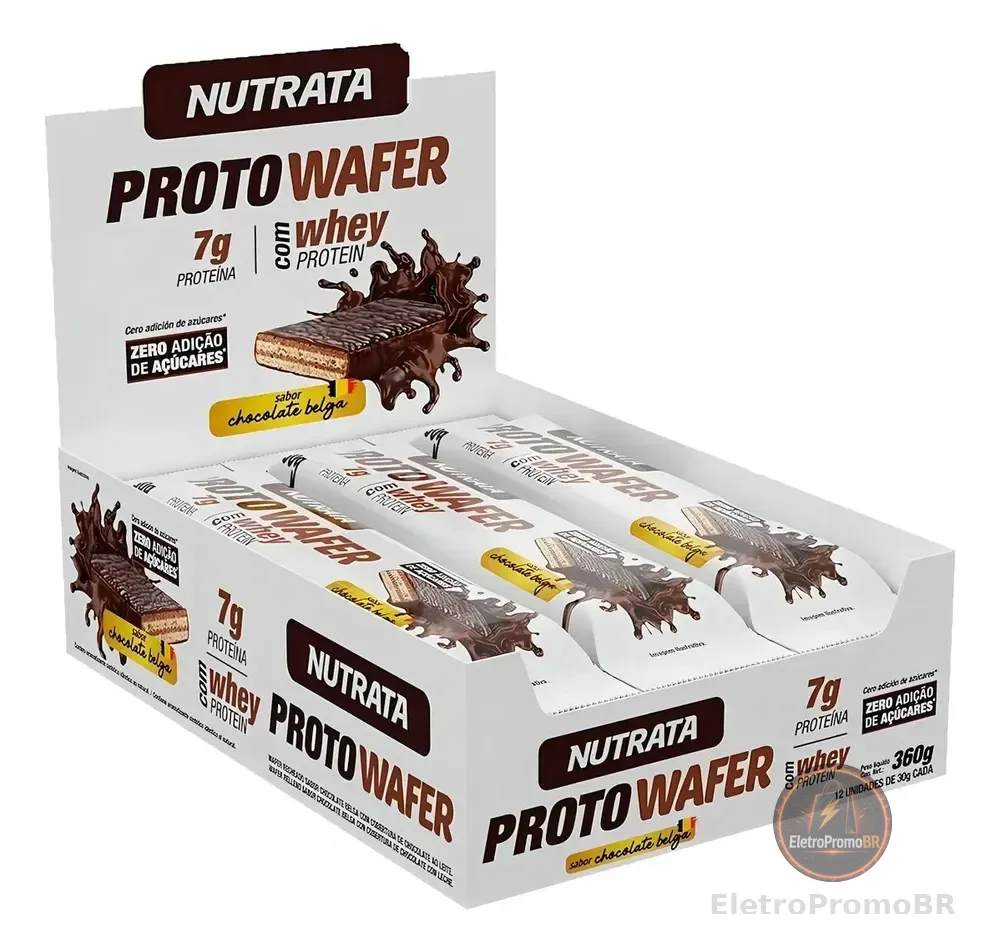 Suplemento Alimentar Proto Wafer 30g Display com 12 Unidades Sabor Chocolate Belga Nutrata