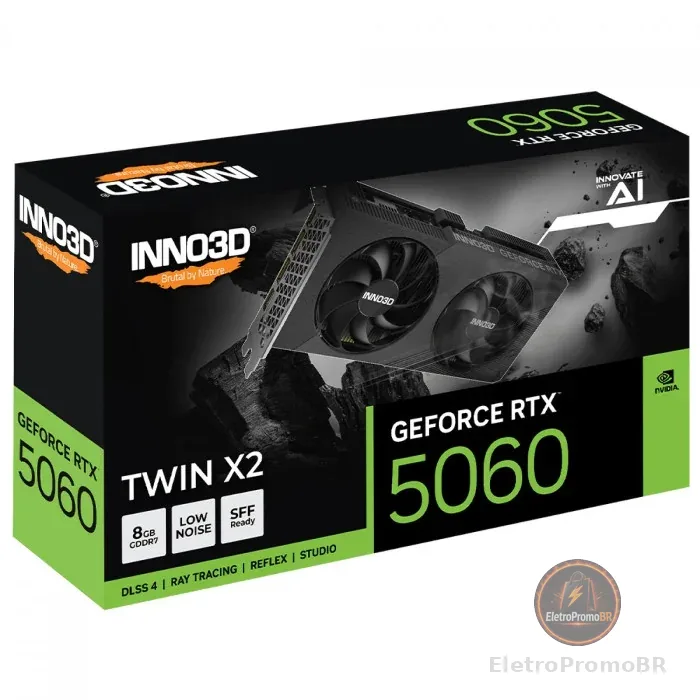 Placa De Vídeo INNO3D RTX 5060 Twin X2 8GB GDDR7 Preta