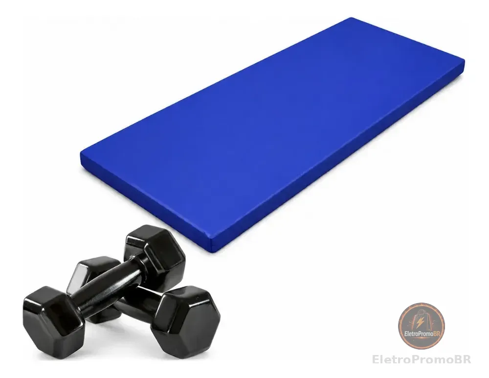 Kit Par Halter Sextavado Emborrachado 1kg + Colchonete Azul