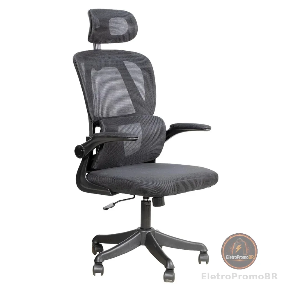 Cadeira Escritório Ergonômica Giratória Apoio Braços e Lombar Syberflex