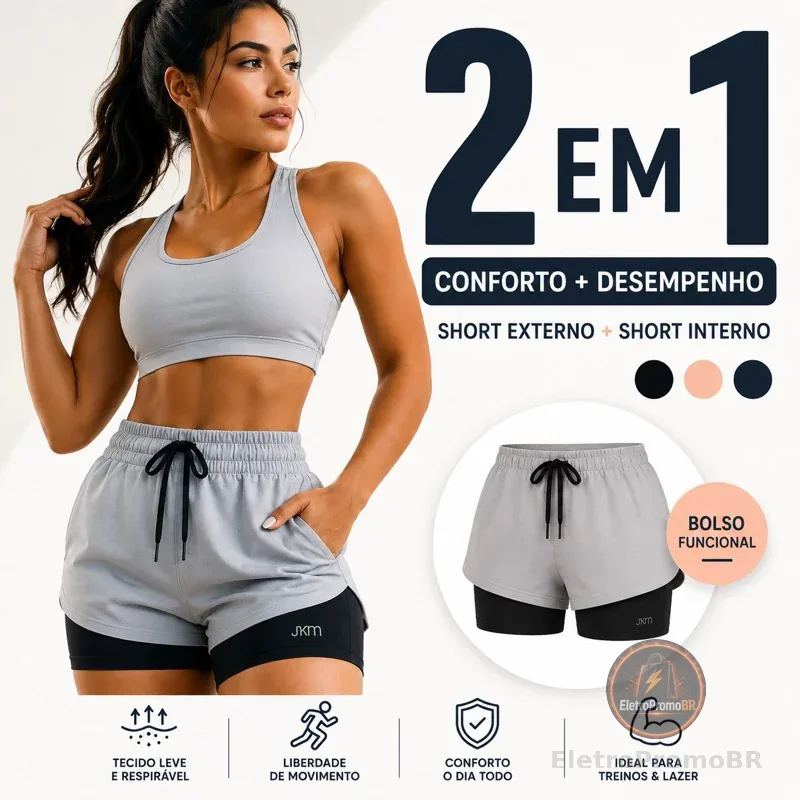 Short Dryfit 2em1 Feminino Academia Bermuda Dupla Para Caminhada Treino e Outros Exercício