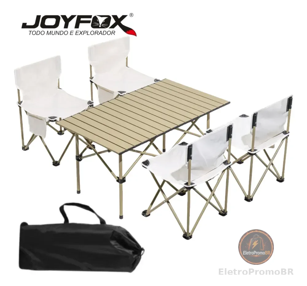 Kit Mesa Dobrável + 4 Cadeiras Resistente Para Camping Lazer Viagem Praia Joyfox
