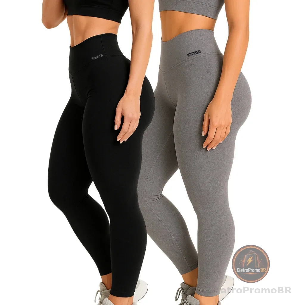 Kit 2 Calças Legging Feminina Cintura Alta Zero Transparência Academia Fitness Básica Confortável