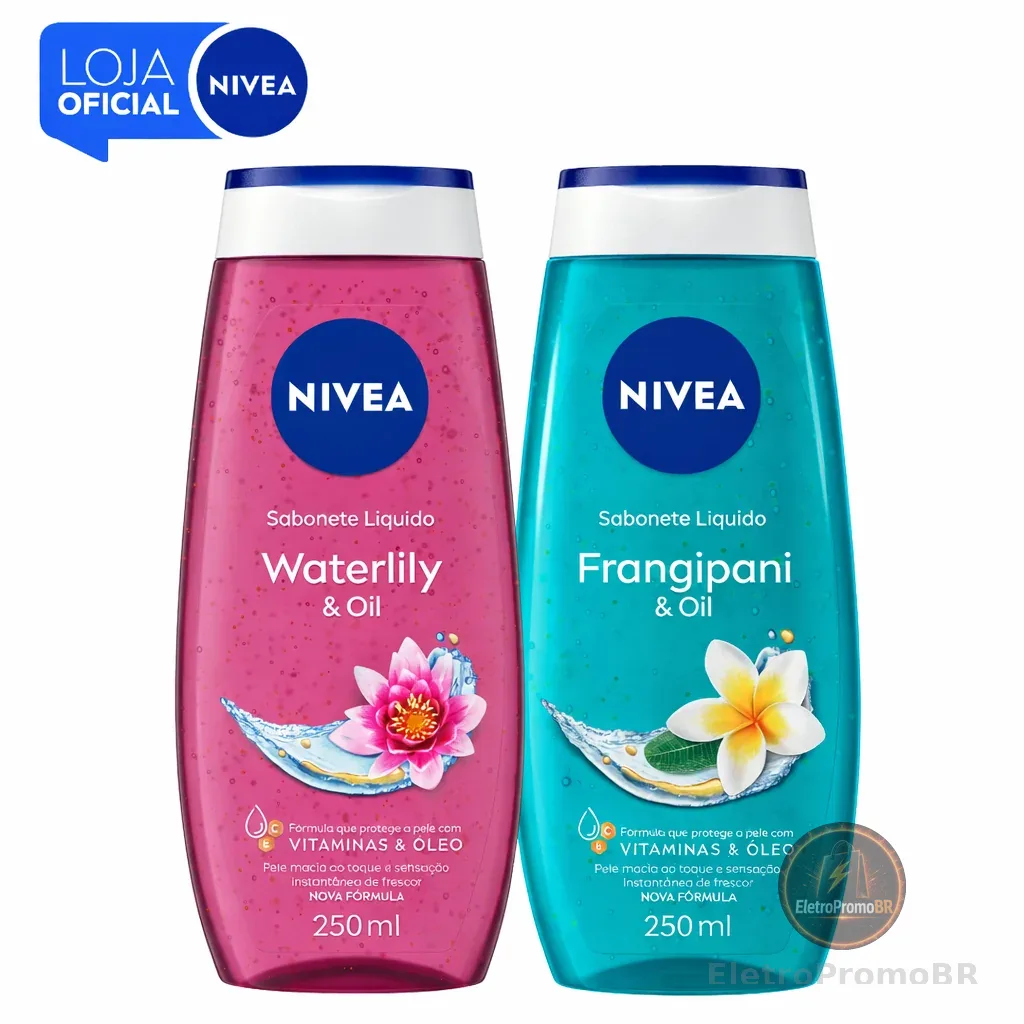 KIT NIVEA Sabonete Líquido Waterlily & Oil 250ml + NIVEA Sabonete Líquido Frangipani & Oil 250ml