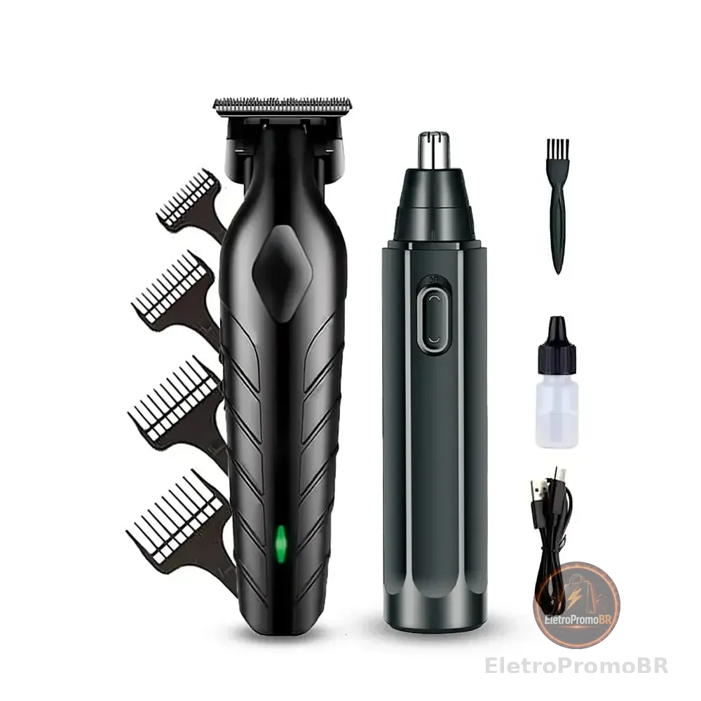 Máquina De Corte Acabamento Profissional Com Aparador De Nariz Cabelo Pelo Barbear Maquininha Detalhes Sem Fio Preto Catálogo