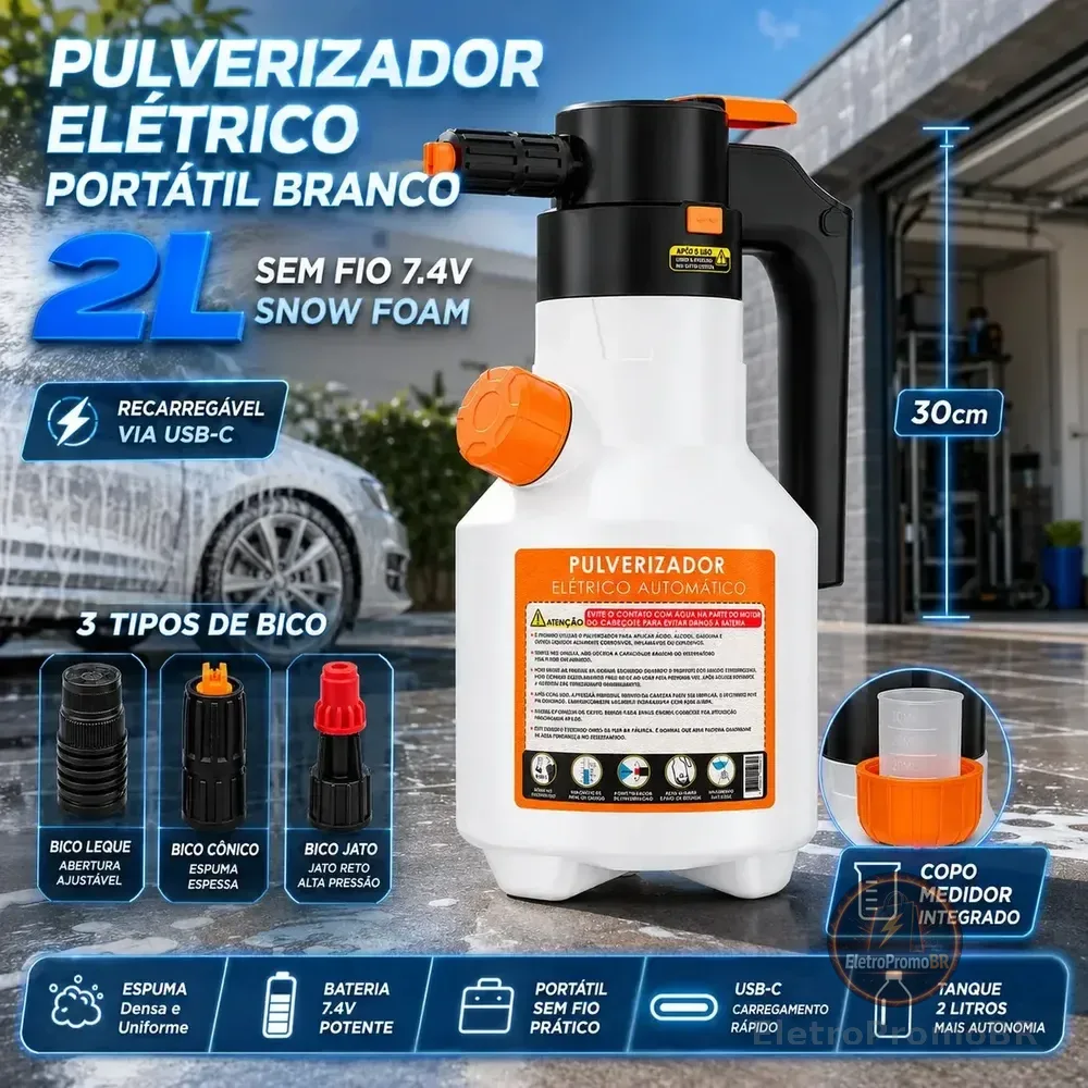 Pulverizador Elétrico de Espuma 2L VERUNTO para Lavagem Automotiva e Jardim