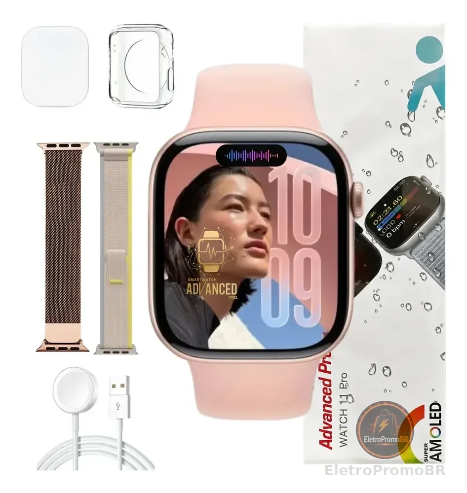 Relógio Smartwatch W11 Pro Series 11 Amoled Whatsapp Gps Nfc Rosa SMARTWATCH ADVANCED PRO