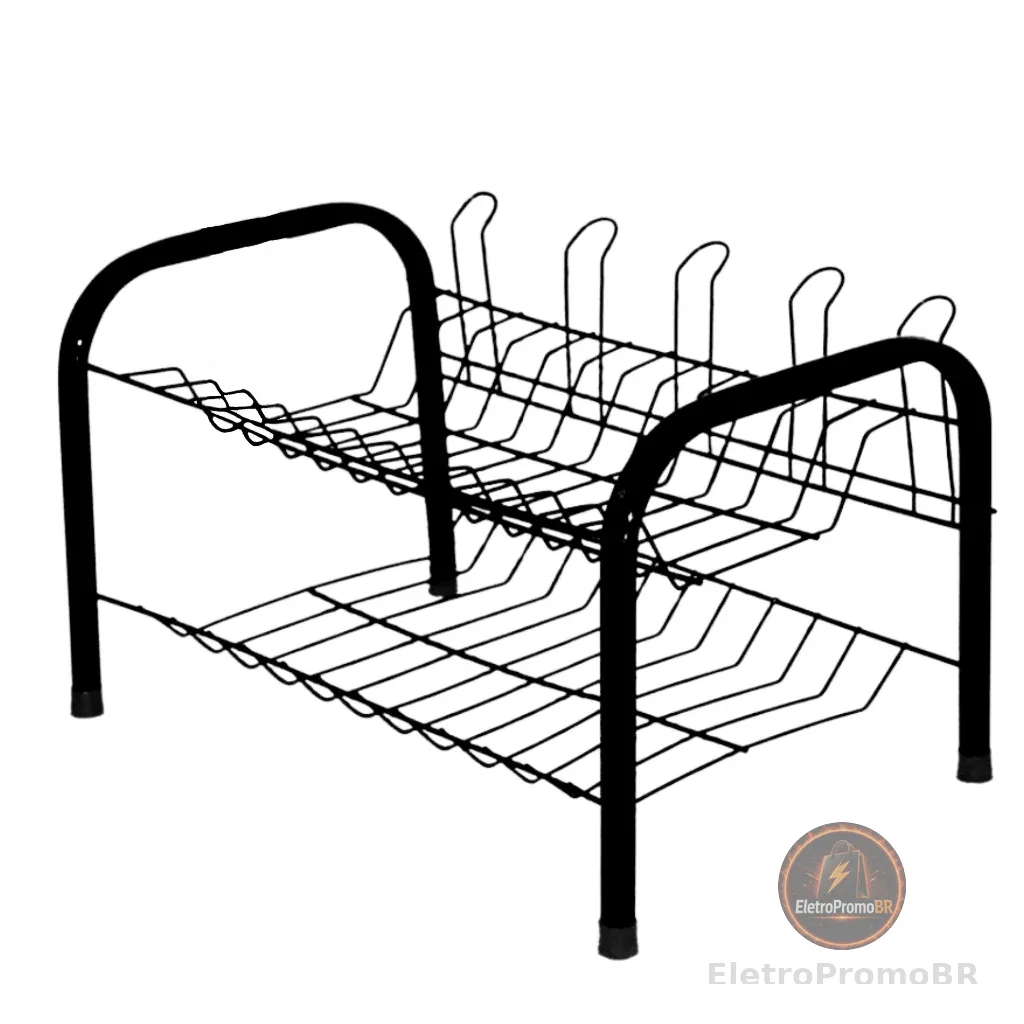 Escorredor De Louças Pratos Cozinha Duplo Cromado / Preto  Pia Porta Talher