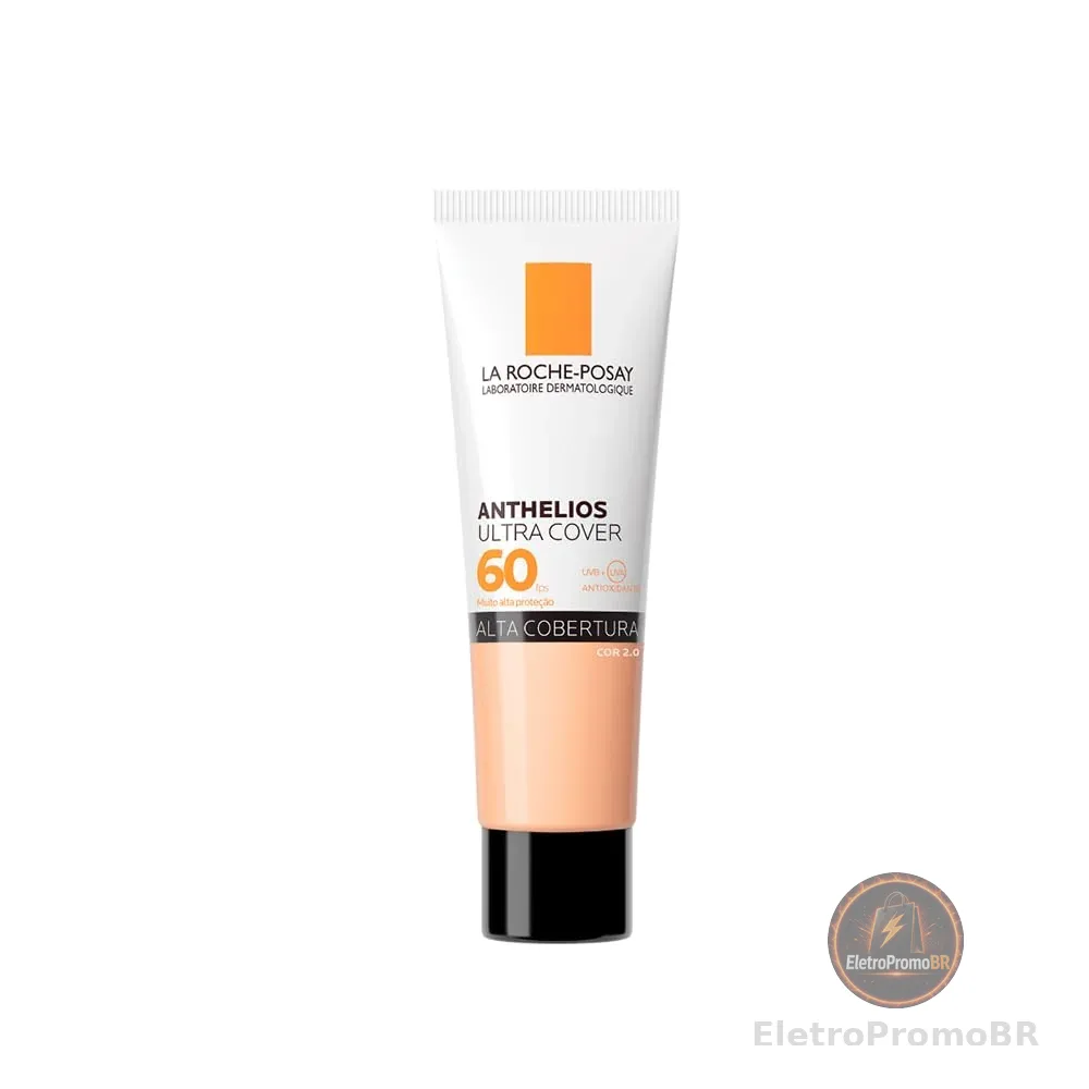 La Roche-Posay, Ultra Cover, Protetor Solar com Cor e Performance de Maquiagem, 12h de cobertura de base em uma única camada, Textura Fluida, Oil free, Toque Seco, FPS60, 30g