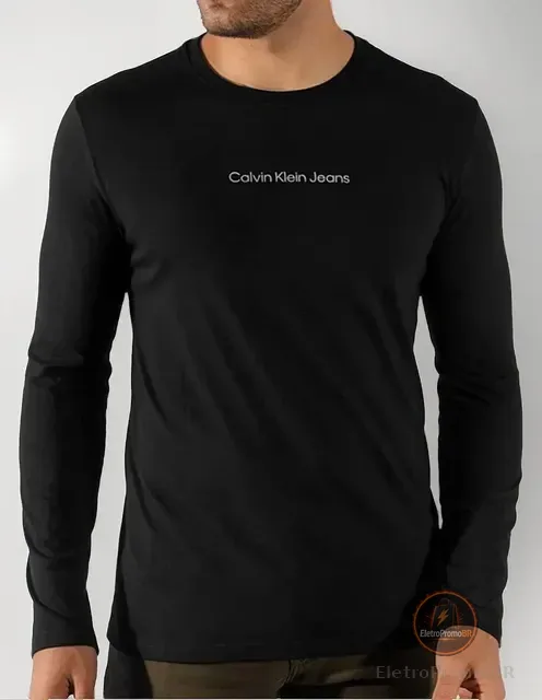 Camiseta Calvin Klein Manga Longa Institutional Grey Preta