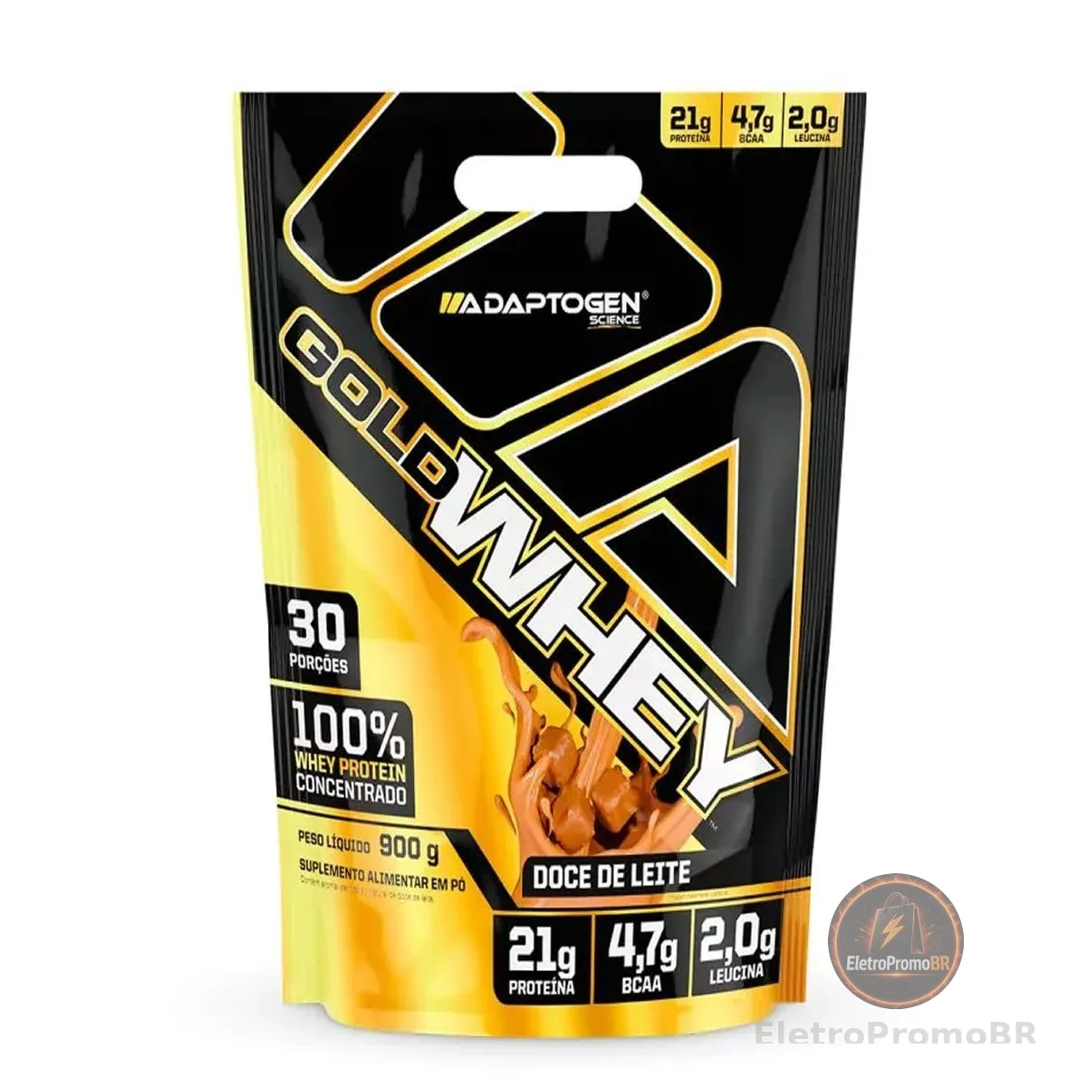 Gold Whey 900g Sabor: Doce de Leite Refil Adaptogen - Ganho de Massa Muscular Proteina Concentrada - Adaptogen