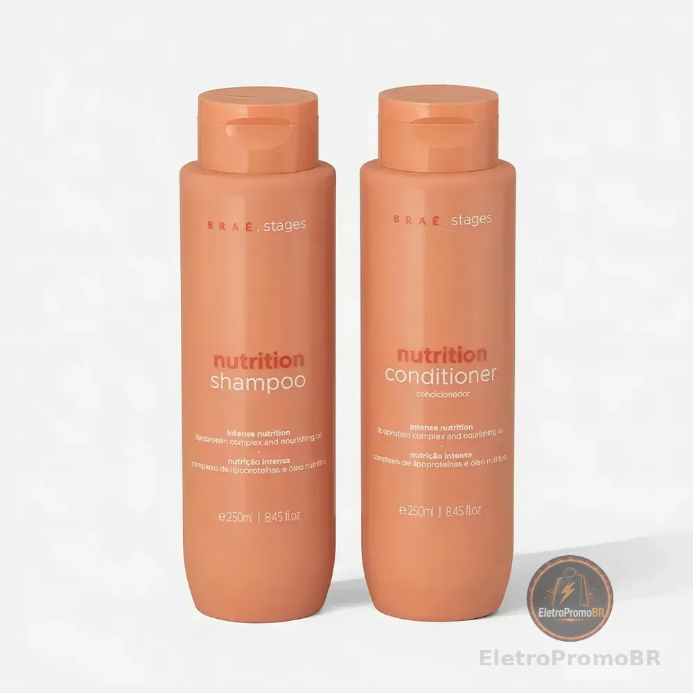Kit Braé Stages Nutrição: Shampoo e Condicionador para Cabelos Ressecados e sem Vida