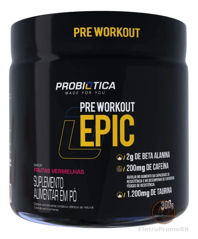 Pré Treino 300g Epic Pré Workout Probiótica Frutas Vermelhas Energia e Performance