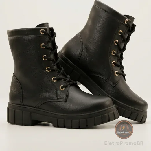 Bota Coturno Cano Curto Tratorado Preto Infantil Kidstep