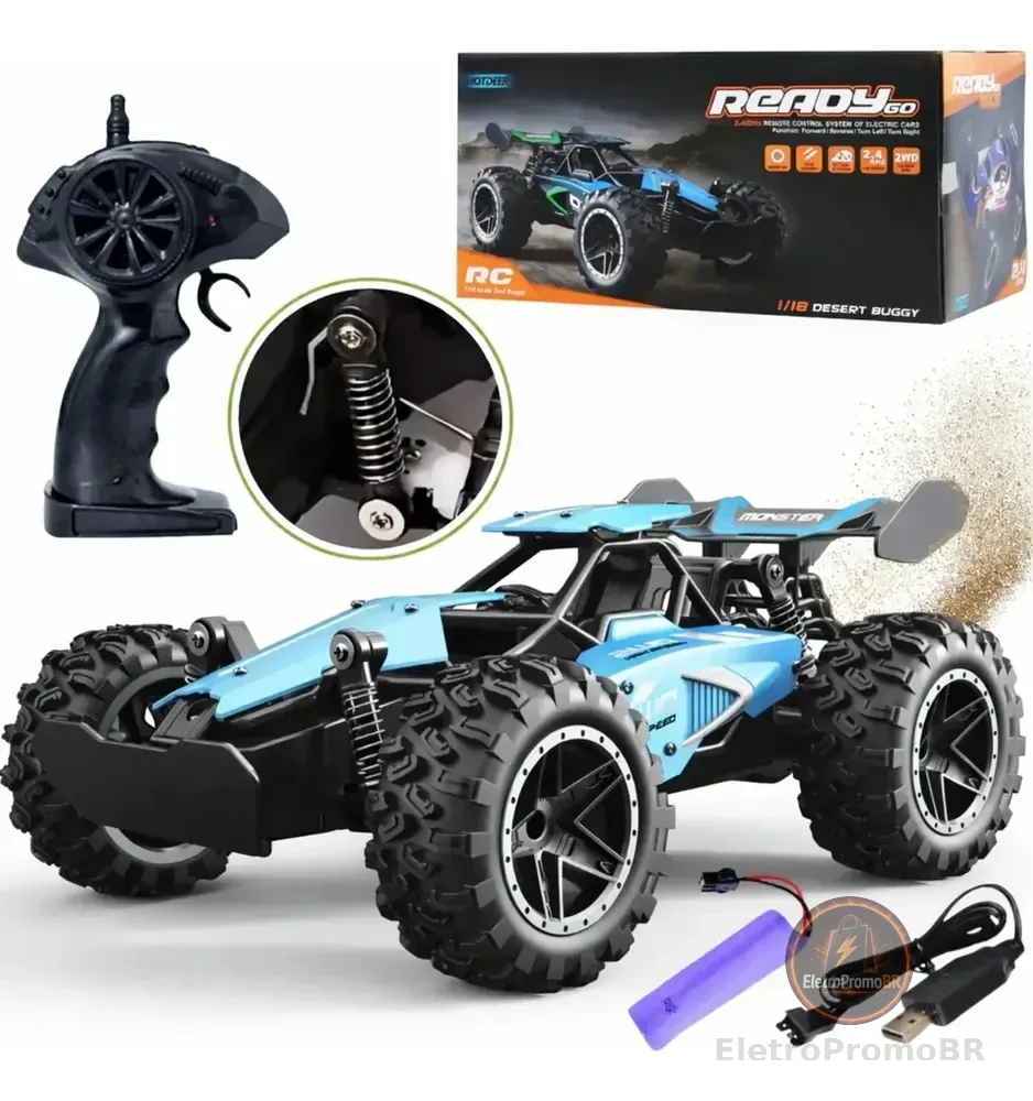 Carrinho Controle Remoto Recarregável Grande Off Road Cross Azul