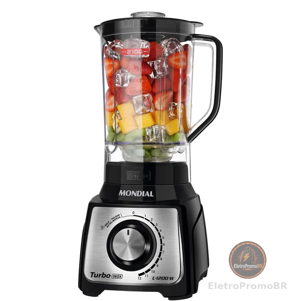 MONDIAL Liquidificador Turbo, Preto/Inox, 1200W, 110V - L-1200 BI