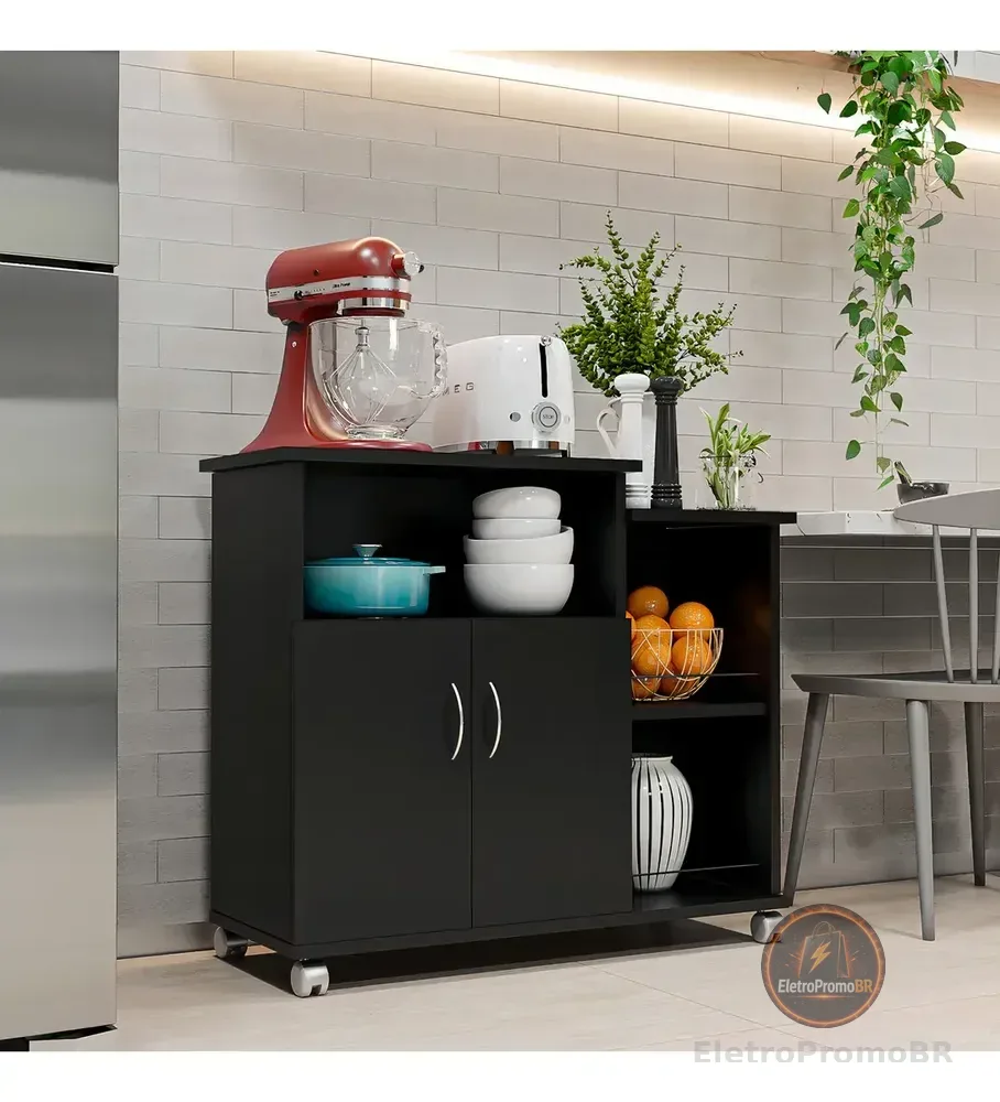 Fruteira Armário para Cozinha Balcão Para Cafeteira E Forno Cor Preto Nova Decor