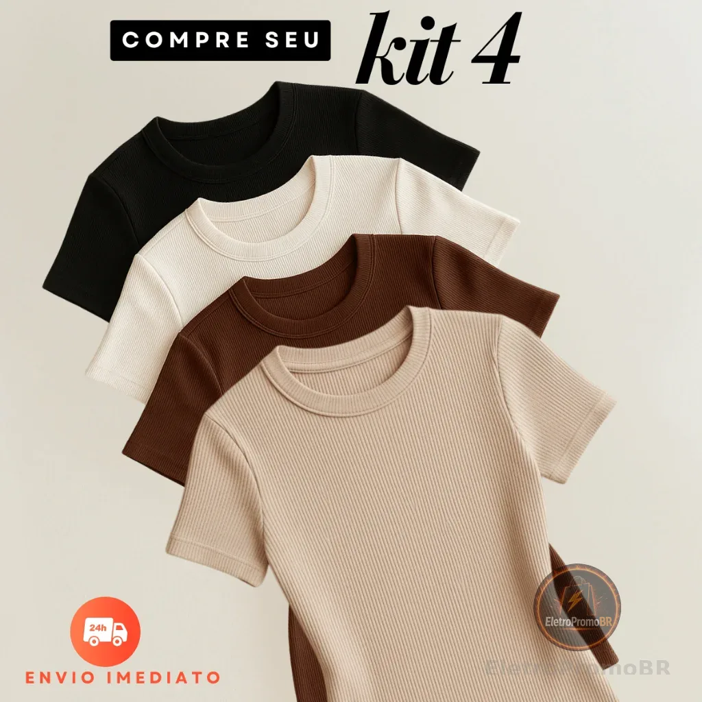 Kit 4 Blusas Feminina Ribana Canelado Básica Casual Estilosa Tendência Verão