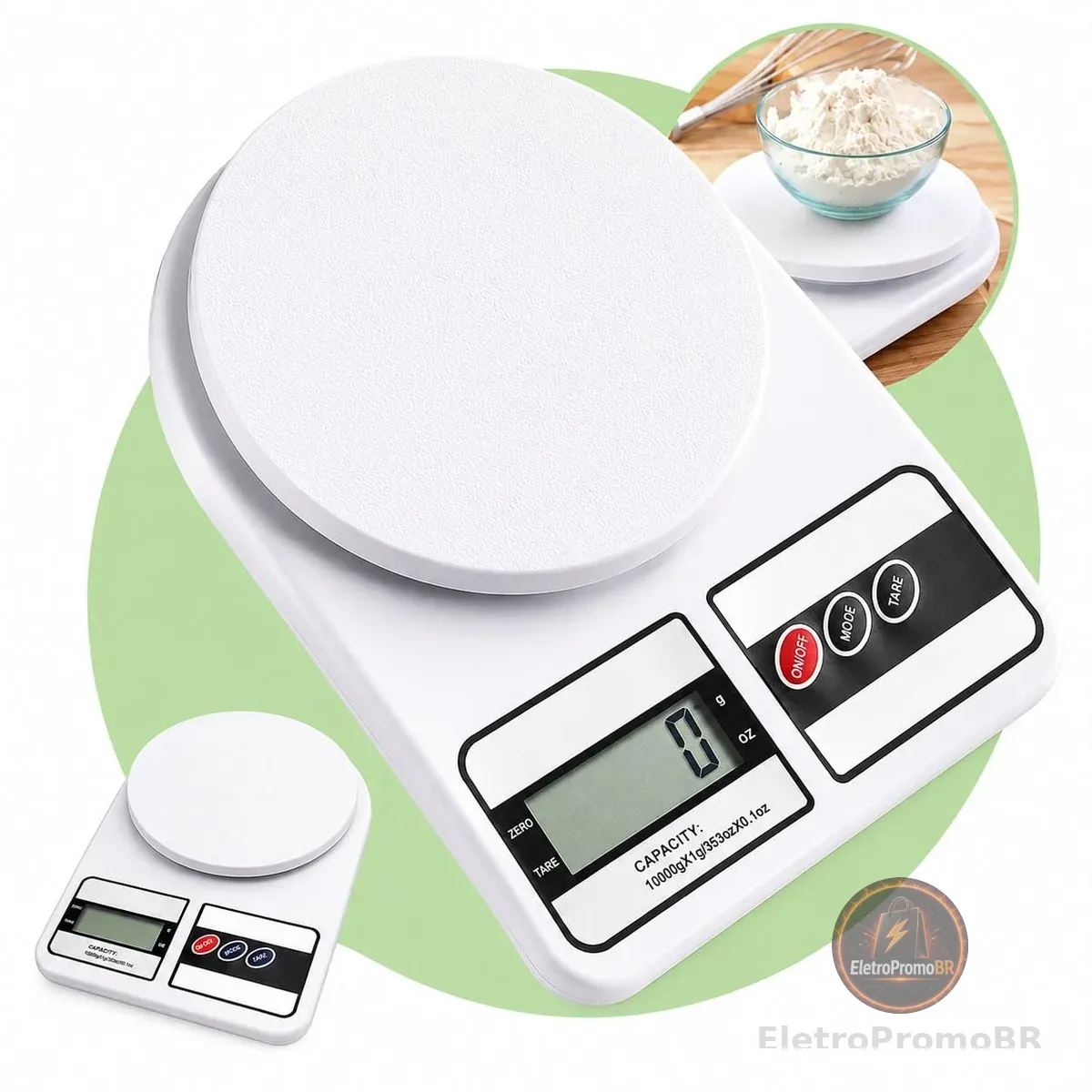 Balança de Cozinha Digital 10kg Precisão 1g Função Tara, Display LCD, Múltiplas Unidades, Plataforma Antiderrapante, Design Compacto para Alimentos, Dieta, Confeitaria e Receitas Premium