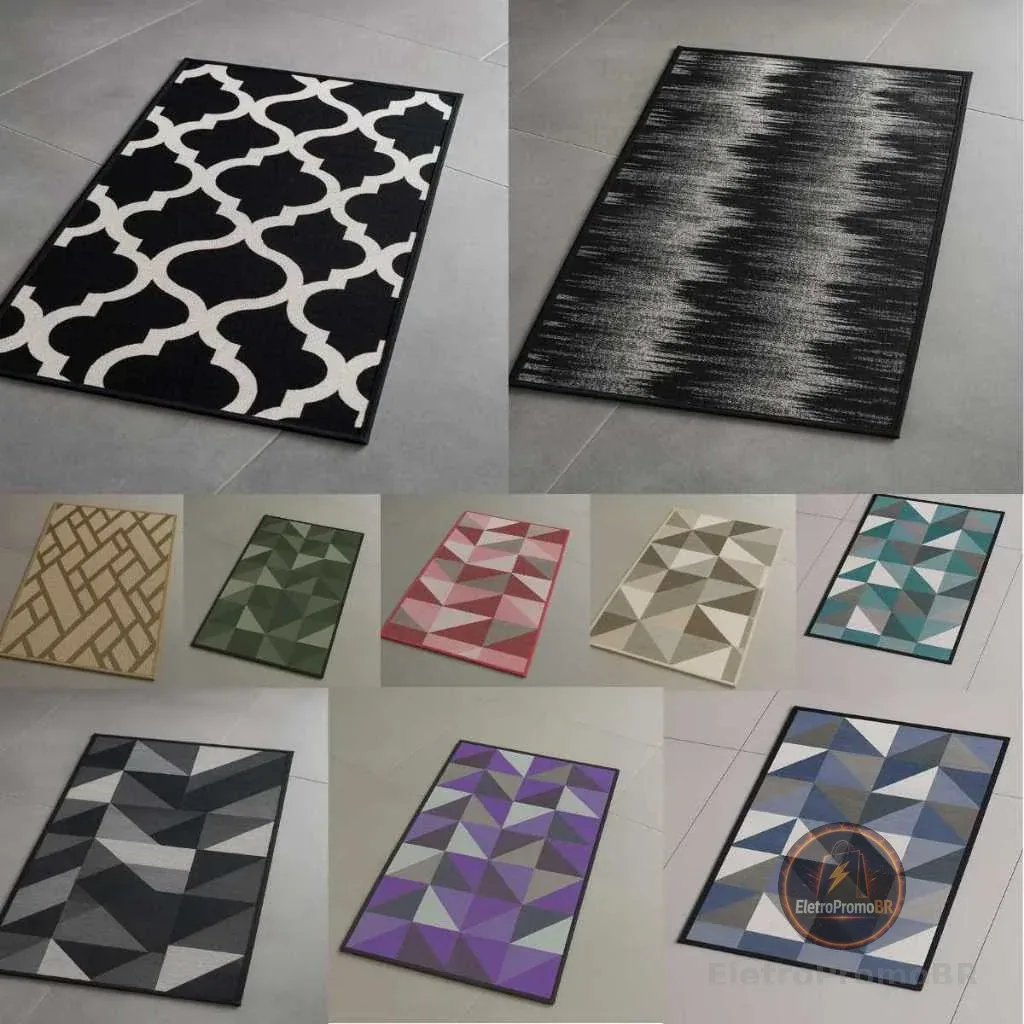 Kit com 5 Tapetes Capacho de Porta 65x35cm – Estampas Variadas, Jacquard Antiderrapante, Decorativo