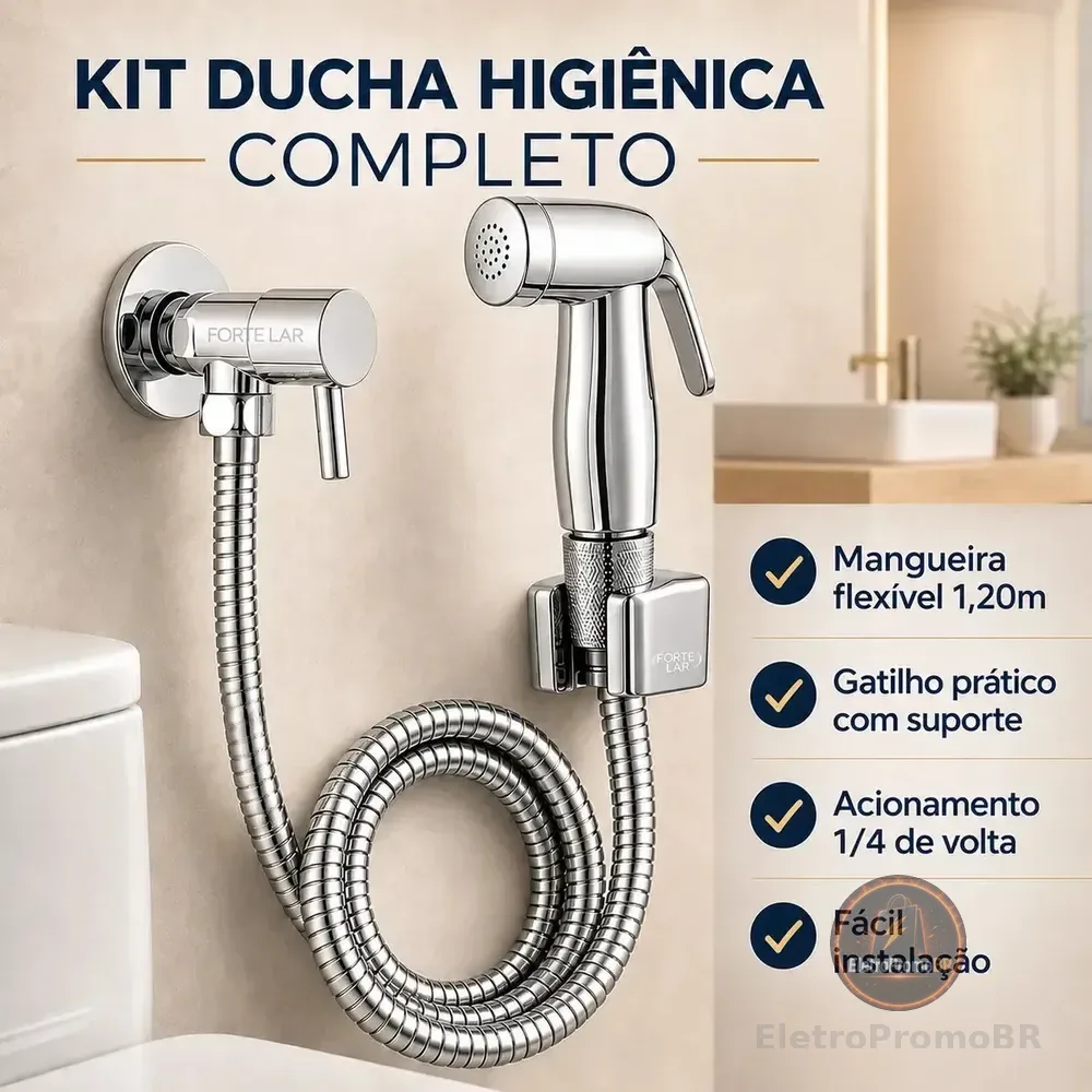 Ducha Higiênica Chuveirinho de Banheiro 1.20m Bidê Forte Lar 1/4 Volta
