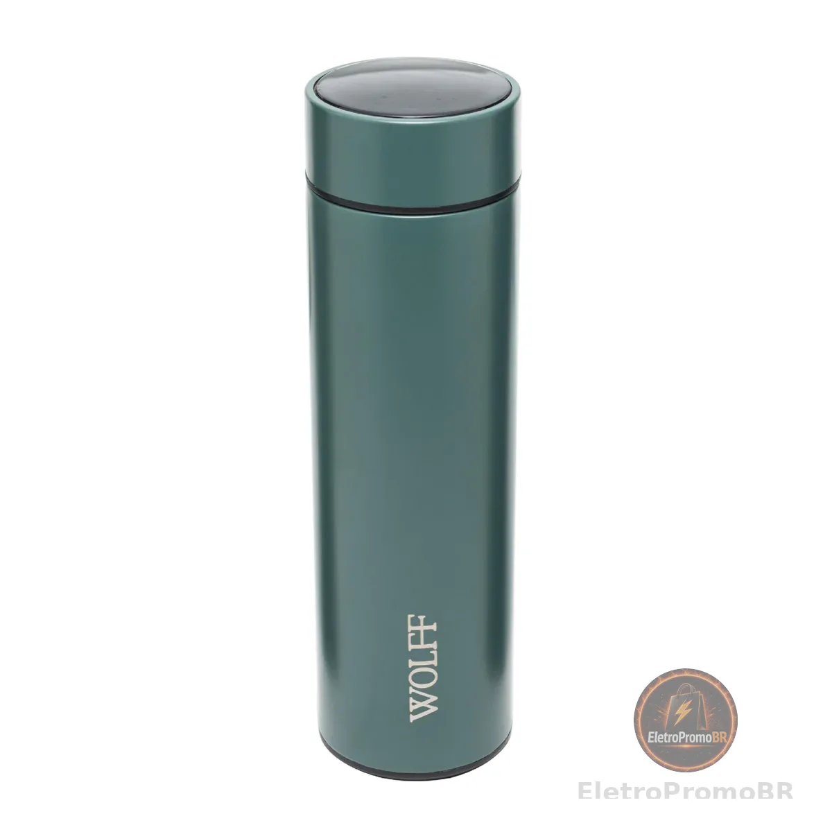 WOLFF - Garrafa Térmica de Aço Inox com Termômetro em Led 500ml Verde - Conserva Bebidas Quentes e Frias
