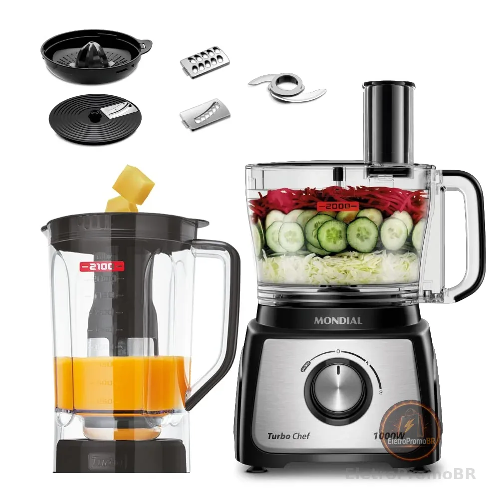 MONDIAL Multiprocessador Turbo Chef 7 em 1, Preto, 1000W, 110V - MPN-01-BE