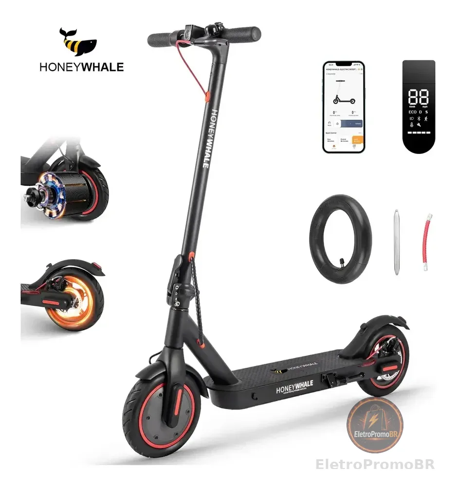 HONEYWHALE M2 Pro Patinete Eletrico Adulto, 500W Scooter Elétrica, Velocidade Máxima de 32 KM/H, 22 KM de Autonomia, Honey Whale com App Bluetooth (36V 7.8AH)