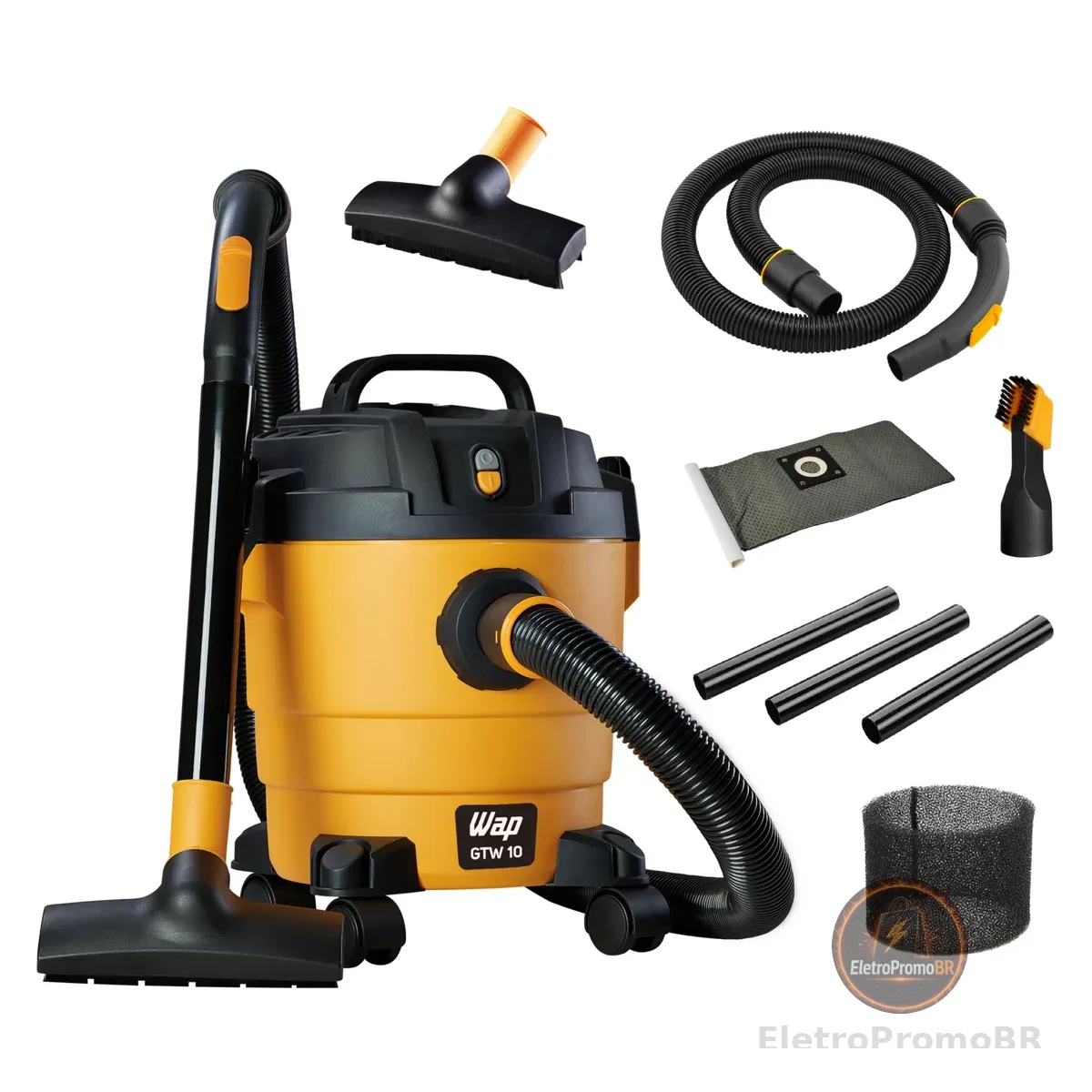 WAP Aspirador de Pó e Água GTW 10, Compacto, 10 Litros, com Mangueira de 1,5 Metros, Filtro Lavável, 140mbar 1400W 220V