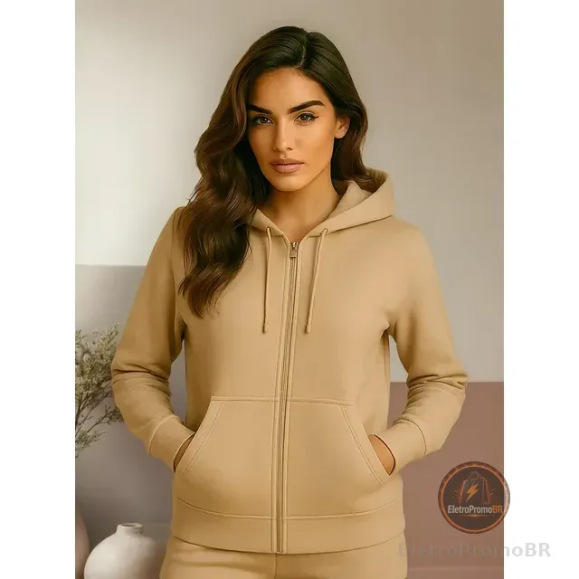 Blusa Moletom  Feminino Casaco Com Capuz Jaqueta Aberta