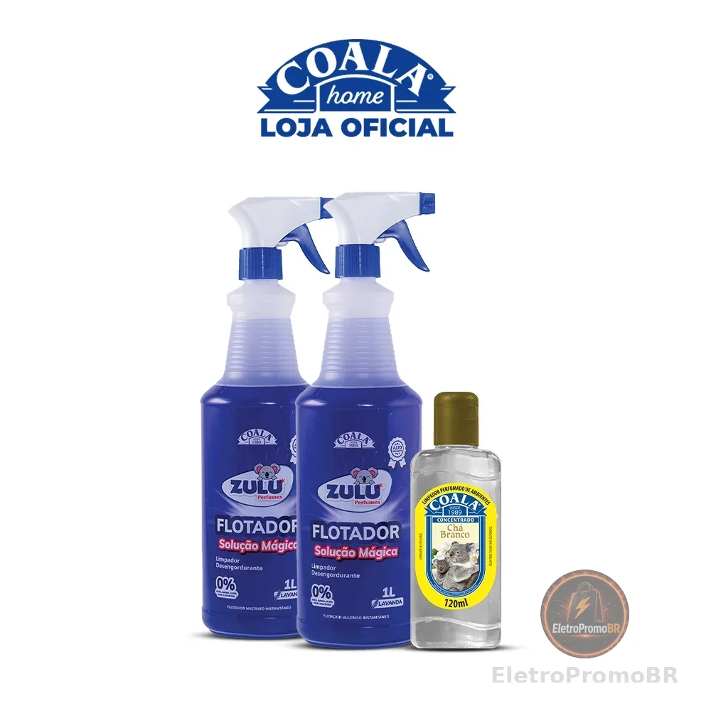 Kit 2 Flotador Desengordurante Zulu Perfumes / Coala - Lavanda - 1L + 1 Limpador Concentrado Coala - Chá Branco 120ml